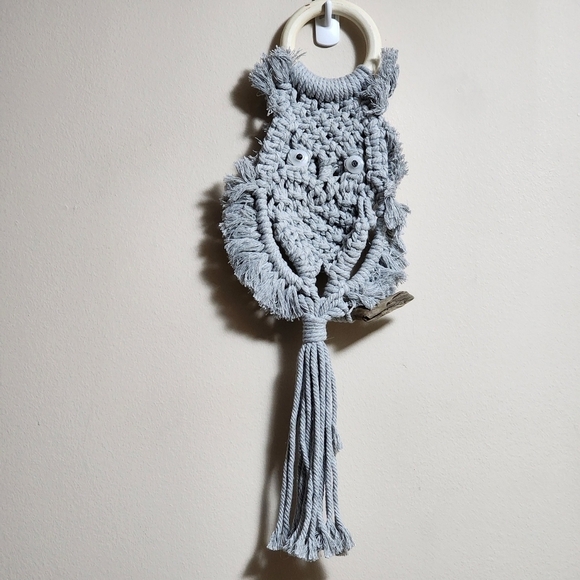 Rustic hand-made macrame wall hanging  owl decor color grey - Picture 3 of 3